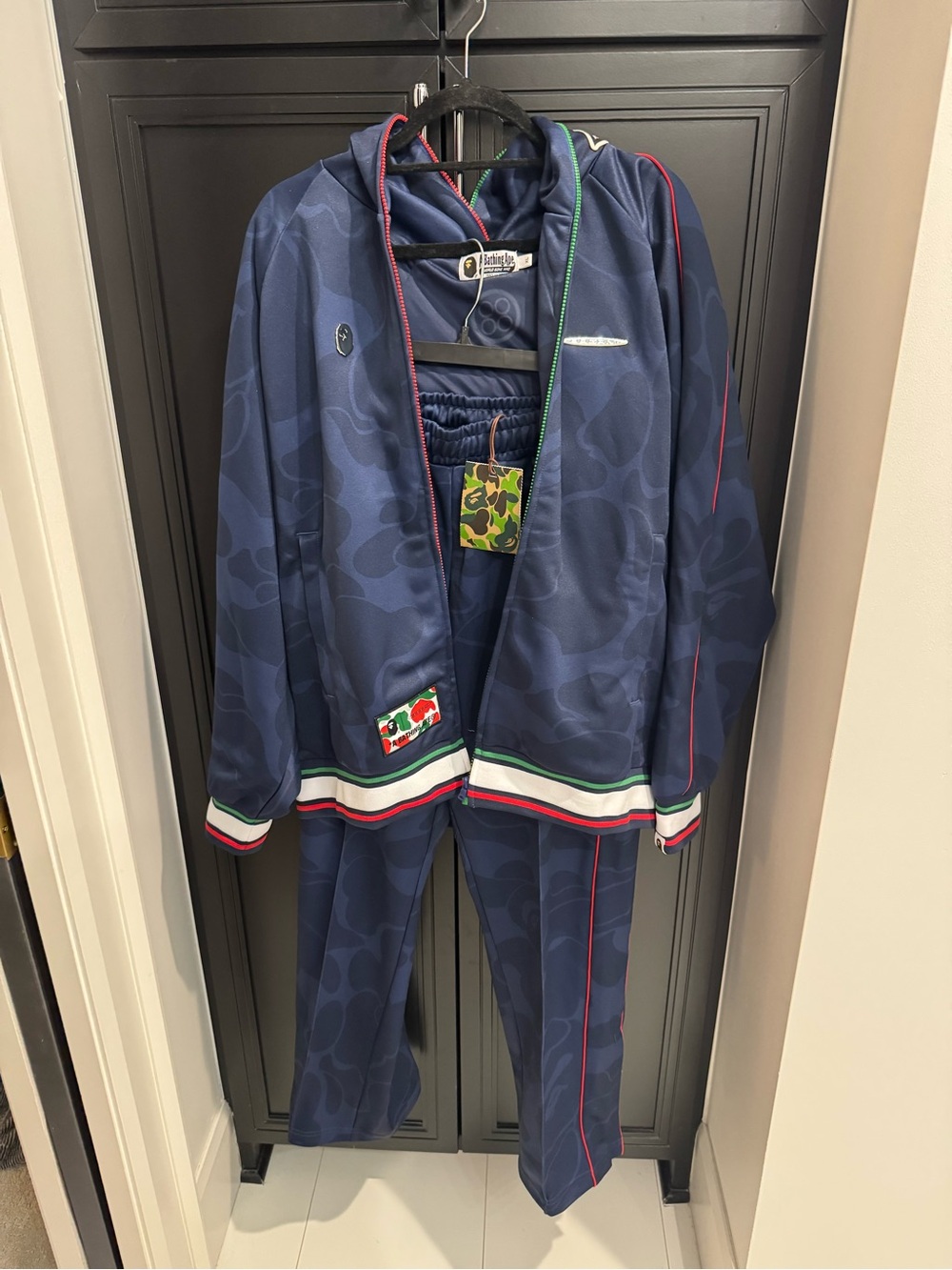 Pagani x Bathing Ape Navy Blue Two-Piece Track Suit with Red & Green Trim